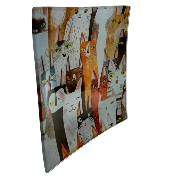 Glass Jewelry Dish, Whimsical Cats, Trinket Tray, Soap, Valet, Vanity Catchall - Picture 7 of 7